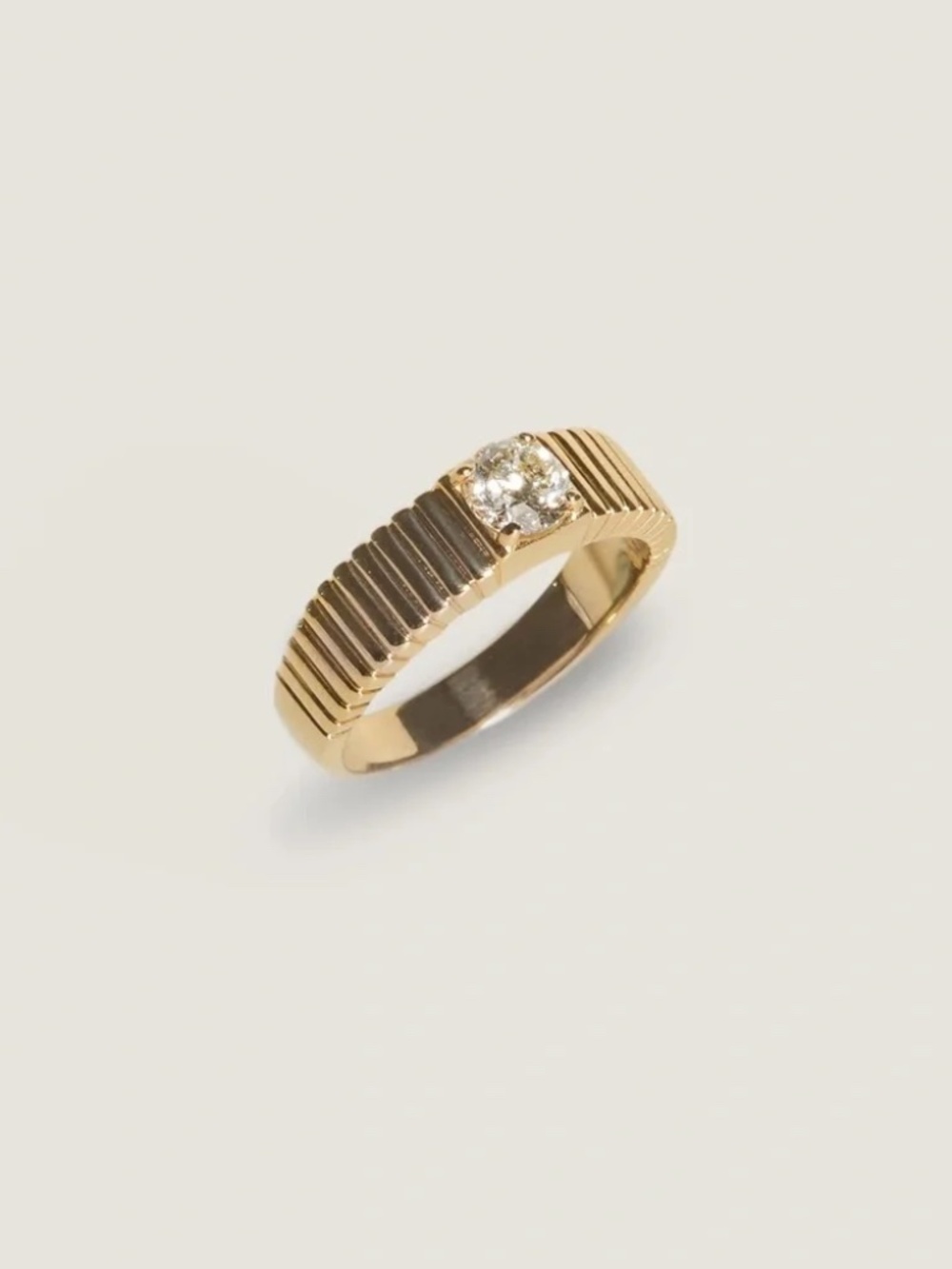 Kinn Solis Ribbed 14K Ring Round Diamond 0.5 Carat (NEW)